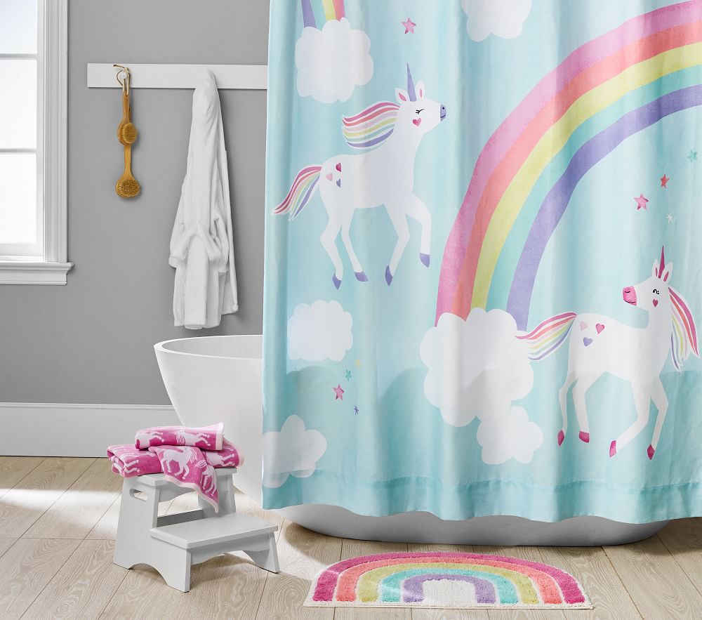 Rainbow Unicorn Bath Set - Towels, Shower Curtain, Bath Mat